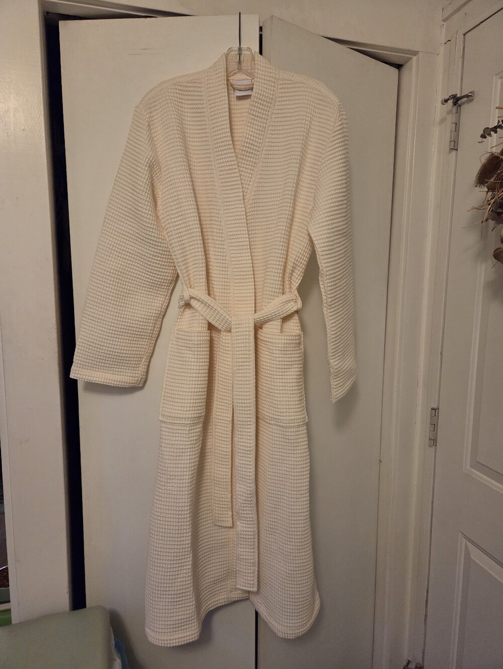 Quince Turkish Waffle Knit Long Belted Robe - Ivory Large Unisex